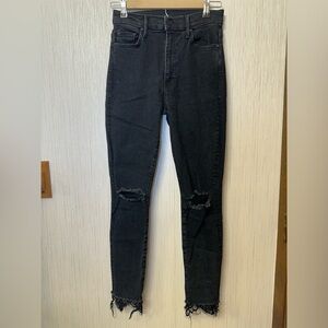 MOTHER The Swooner Dagger Black Ankle Fray Jeans Baa Baa black sheep